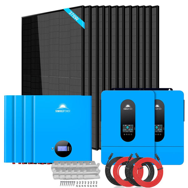 Sungold Power | Off-Grid Solar Kit | 13,000W 48VDC 120VAC/240V | 20.48kWh PowerWall Lithium Battery | 12 x 370 Watts Solar Panels | SGM-1320M