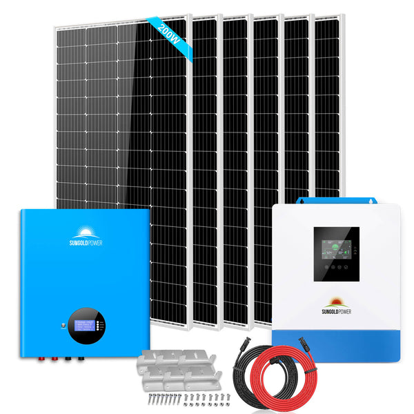 Sungold Power Off-Grid Solar Kit 5000W 48VDC 120V 5.12KWH PowerWall Battery 6 X 200 Watts Solar Panels
