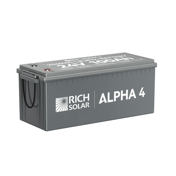 RICH SOLAR ALPHA 4 | 24V 100Ah LiFePO4 Battery | Powerful 24V Lithium Battery for RVs, Trailers, Vans, Boats, Off-Grid | 5,000 Lifetime Cycles | Bluetooth and Internal Heat Technology