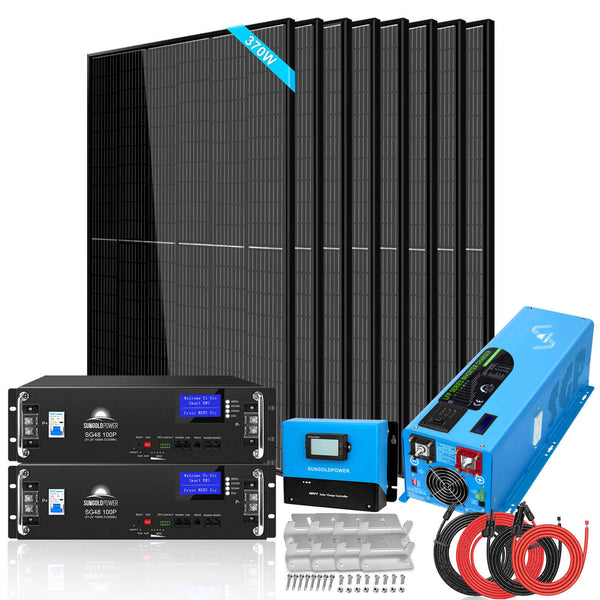 Sungold Power Off-Grid Solar Kit 6000W 48VDC 120V/240V LifePo4 10.48KWH Server Rack Lithium Battery 8 X 370 Watts Solar Panels