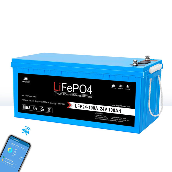 Sungold Power 24V 100Ah LiFePo4 Deep Cycle Lithium Battery Bluetooth / Self-Heating / IP65