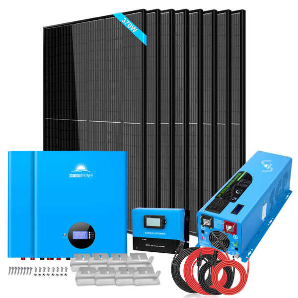 Sungold Power Off-Grid Solar Kit 6000W 48VDC 120V/240V LifePo4 10.48KWH Power Wall Lithium Battery 8 X 370 Watts Solar Panels