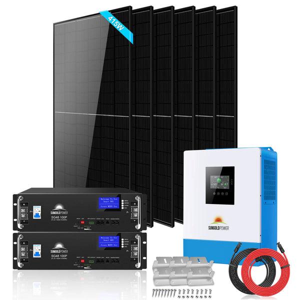 Sungold Power Off-Grid Solar Kit 5000W 48VDC 120V LifePo4 10.24KWH Lithium Battery 6 X 415 Watts Solar Panels