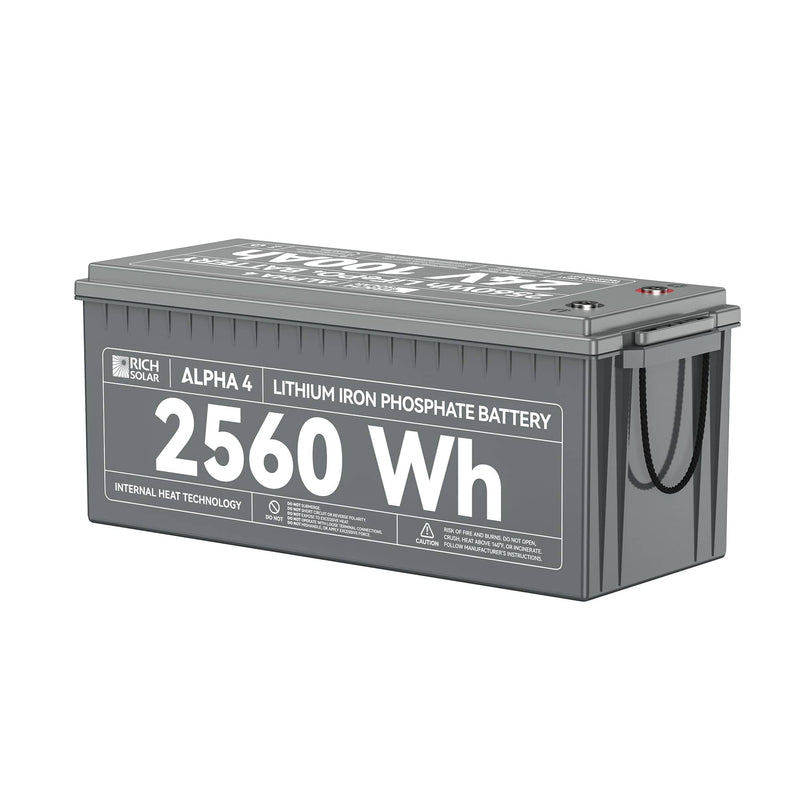 RICH SOLAR ALPHA 4 | 24V 100Ah LiFePO4 Battery | Powerful 24V Lithium Battery for RVs, Trailers, Vans, Boats, Off-Grid | 5,000 Lifetime Cycles | Bluetooth and Internal Heat Technology
