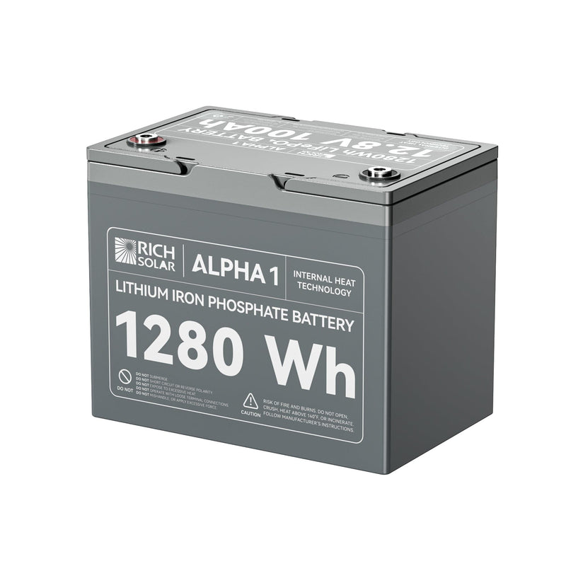 RICH SOLAR ALPHA 1 | 12V 100Ah LiFePO4 Battery | Powerful 12V Lithium Battery for RVs, Trailers, Vans, Boats, Off-Grid | 5,000 Lifetime Cycles | Bluetooth and Internal Heat Technology