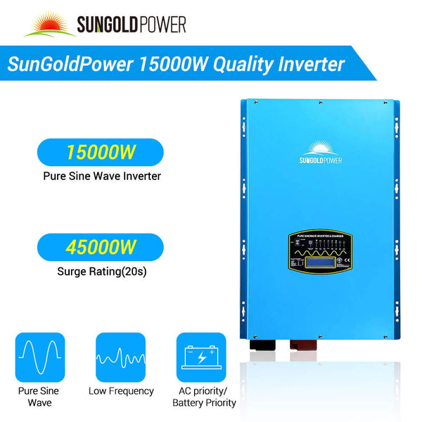 Sungold Power Off-Grid Solar Kit 15000W 48VDC 120V/240V LifePo4 30.72KWH Lithium Battery 20 X 415 Watts Solar Panels