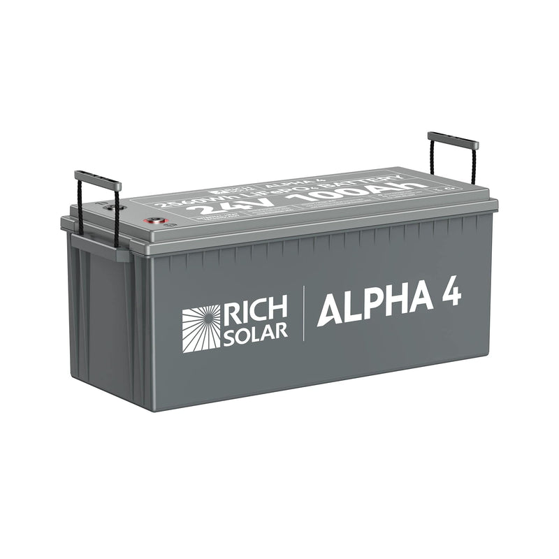 RICH SOLAR ALPHA 4 | 24V 100Ah LiFePO4 Battery | Powerful 24V Lithium Battery for RVs, Trailers, Vans, Boats, Off-Grid | 5,000 Lifetime Cycles | Bluetooth and Internal Heat Technology
