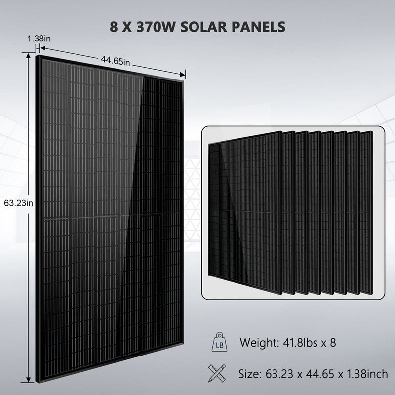 Sungold Power Off-Grid Solar Kit 6000W 48VDC 120V/240V LifePo4 10.48KWH Server Rack Lithium Battery 8 X 370 Watts Solar Panels