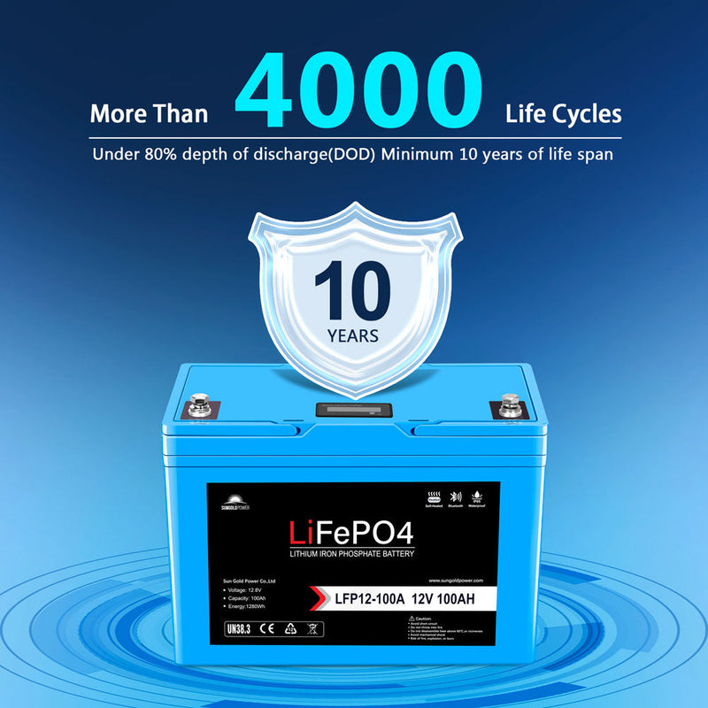 Sungold Power 12V 100AH LiFePO4 Deep Cycle Lithium Battery / Bluetooth /Self-heating / IP65