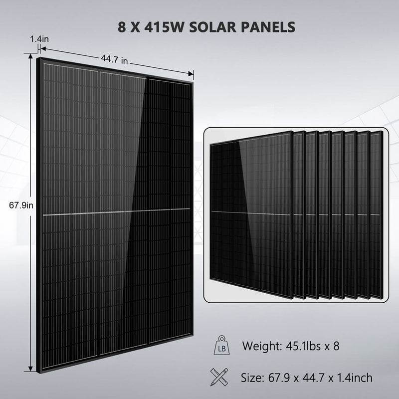 Sungold Power Off-Grid Solar Kit 8000W 48VDC 120V/240V LifePo4 10.24KWH Lithium Battery 8 X 415 Watts Solar Panels | SGR-8K10E