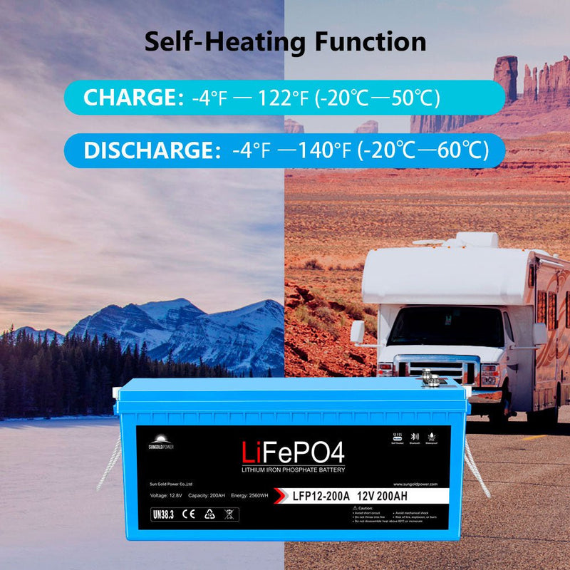 Sungold Power | 2 X 12V 200Ah LiFePO4 Deep Cycle Lithium Battery | Bluetooth / Self-Heating / IP65