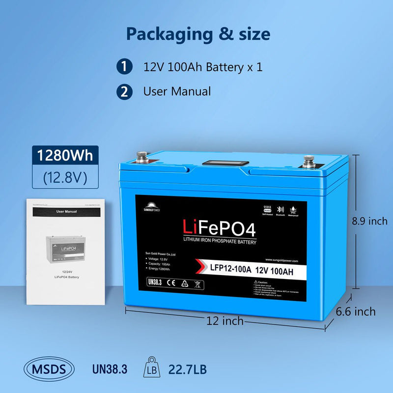 Sungold Power | 2 X 12V 100Ah LiFePO4 Deep Cycle Lithium Battery | Bluetooth / Self-Heating