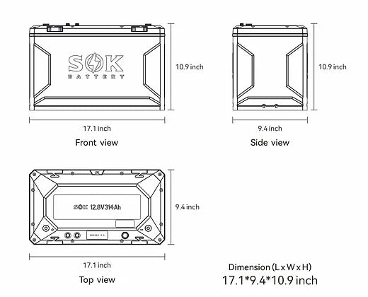 SOK Battery 12V 314Ah Lithium Iron Phosphate Battery With Built-in Heater & Bluetooth