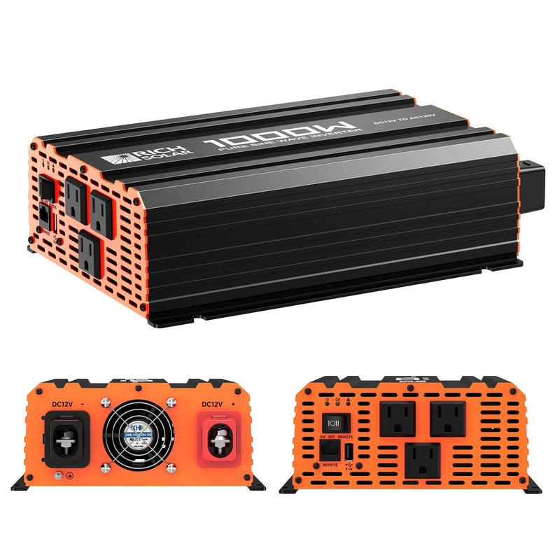 RICH SOLAR NOVA PURE 1K | 1000 Watt (1kW) 12 Volt Industrial Pure Sine Wave Inverter | Powerful 1000W 12V Off-Grid Inverter for RVs, Trailers, Campers, Vans, Trucks, Overlanders, Boats | Top Rated