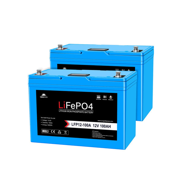 Sungold Power | 2 X 12V 100Ah LiFePO4 Deep Cycle Lithium Battery | Bluetooth / Self-Heating