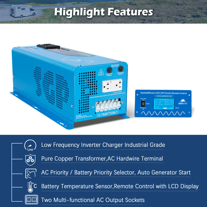 Sungold Power 4000W DC 24V Split Phase Pure Sine Wave Inverter With Charger