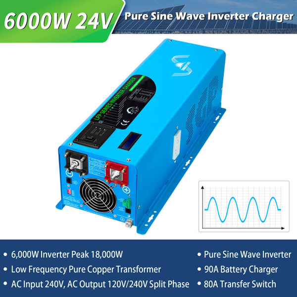 Sungold Power Off-Grid Solar Kit 6000W 24VDC 120V/240V LiFePO4 10.24KWH Lithium Battery 6 X 370 Watt Solar Panels