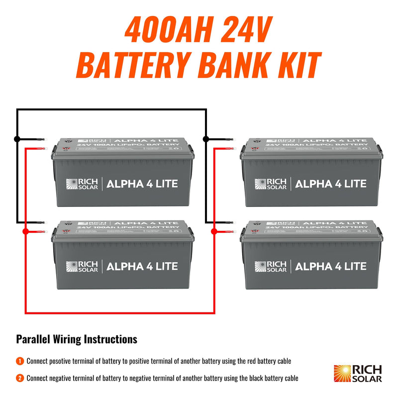 RICH SOLAR 4 x ALPHA 4 LITE | 24V | 400Ah | 10.2kWh Lithium Battery Bank