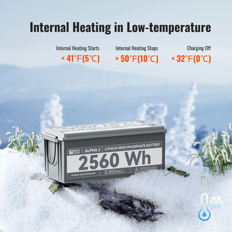RICH SOLAR ALPHA 2 - 12V 200Ah LiFePO4 Battery, 5,000 Cycles, Bluetooth & Internal Heat Technology