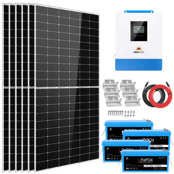 Sungold Power Solar Kit 5000W 48V 120V output 10.24KWH Lithium Battery 2700 Watt Solar Panel