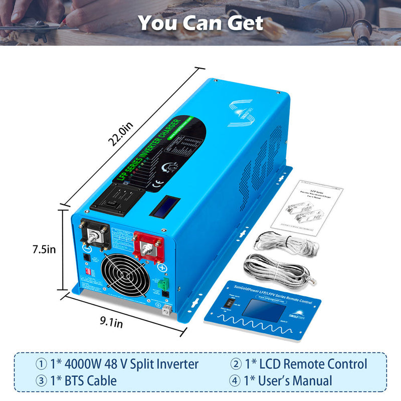 Sungold Power 4000W DC 48V Split Phase Pure Sine Wave Inverter With Charger UL1741 Standard