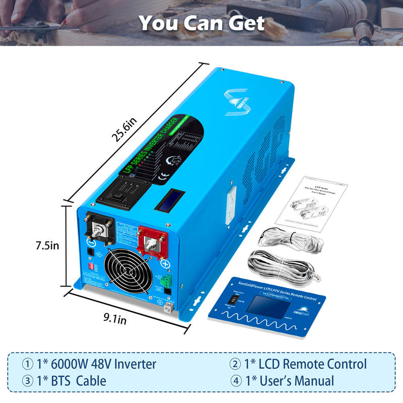 Sungold Power 6000W DC 48V Split Phase Pure Sine Wave Inverter With Charger UL1741 Standard
