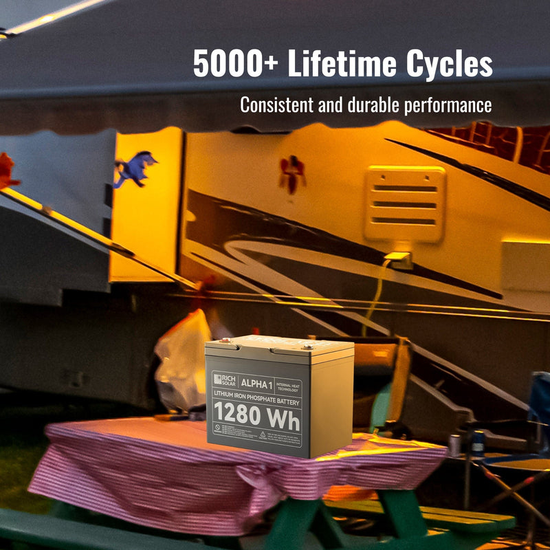 RICH SOLAR ALPHA 1 | 12V 100Ah LiFePO4 Battery | Powerful 12V Lithium Battery for RVs, Trailers, Vans, Boats, Off-Grid | 5,000 Lifetime Cycles | Bluetooth and Internal Heat Technology