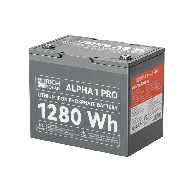 RICH SOLAR ALPHA 1 PRO | 12V 100Ah LiFePO4 Battery | Premium 12V Lithium Battery for Off-Grid, RVs, Boats | 7,000 Lifetime Cycles | 10-Year Warranty | UL1973 Certified