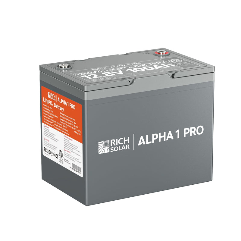 RICH SOLAR ALPHA 1 PRO | 12V 100Ah LiFePO4 Battery | Premium 12V Lithium Battery for Off-Grid, RVs, Boats | 7,000 Lifetime Cycles | 10-Year Warranty | UL1973 Certified
