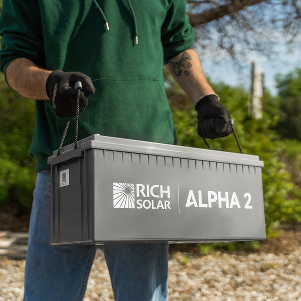 RICH SOLAR ALPHA 2 - 12V 200Ah LiFePO4 Battery, 5,000 Cycles, Bluetooth & Internal Heat Technology