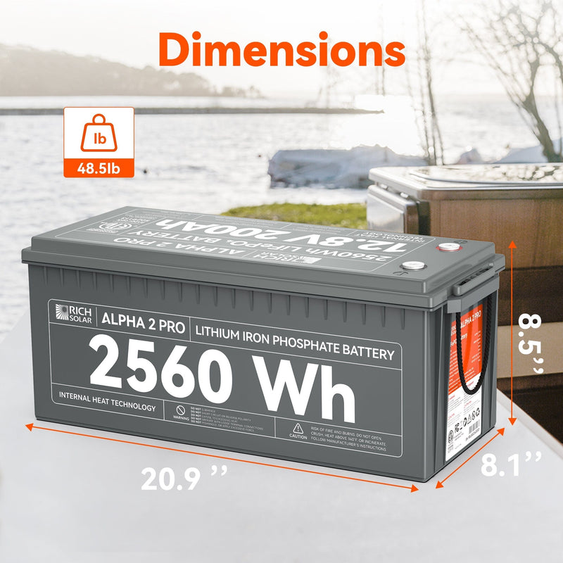 RICH SOLAR ALPHA 2 PRO | 12V 200Ah LiFePO4 Battery | Premium 12V Lithium Battery for RVs, Cabins, Tiny Homes | 7,000 Lifetime Cycles | 10 Year Warranty | UL1973 Certified