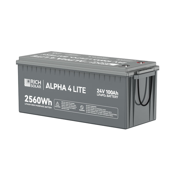 RICH SOLAR ALPHA 4 LITE | 24V 100Ah LiFePO4 Battery | Fast-Charging 24V Lithium Battery for RVs, Trailers, Vans, Boats, Off-Grid, Backup | 4,000 Lifetime Cycles | Best Value