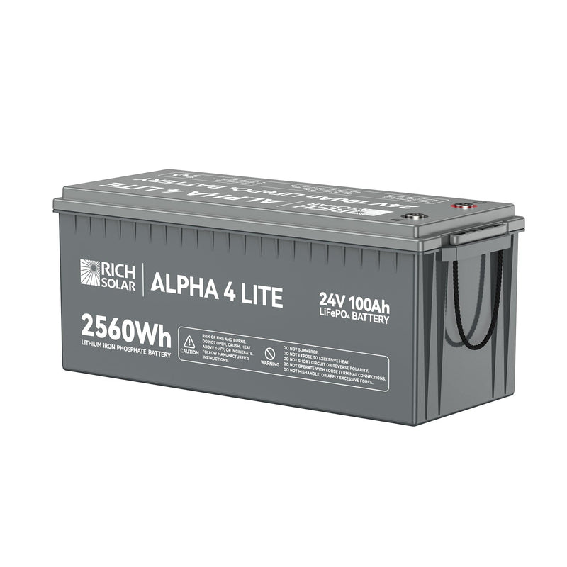 RICH SOLAR ALPHA 4 LITE | 24V 100Ah LiFePO4 Battery | Fast-Charging 24V Lithium Battery for RVs, Trailers, Vans, Boats, Off-Grid, Backup | 4,000 Lifetime Cycles | Best Value