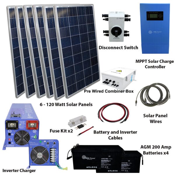 Aims Power Off Grid Solar Kit | 4000W Pure Sine Inverter Charger 120/240VAC | 760 Watt Solar Panels | 600 A Batteries