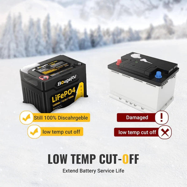 BougeRV 12V 1280Wh/100Ah LiFePO4 Battery
