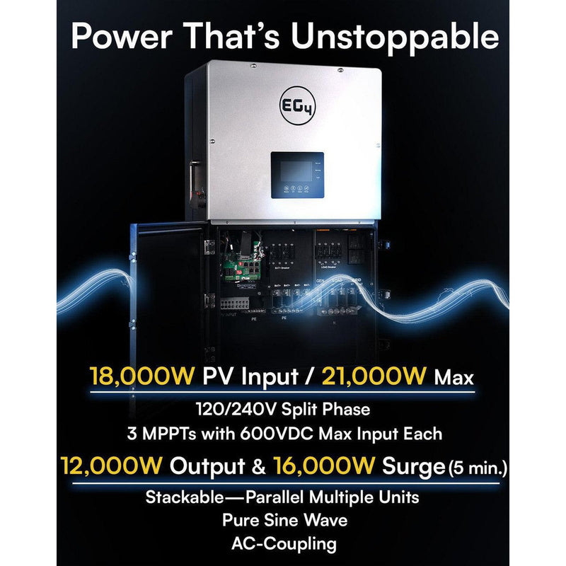 EG4 18KPV Hybrid Inverter All-In-One Solar Inverter | 18000W PV Input | 12000W Output | 48V 120/240V Split Phase | EG4-18KPV-12LV