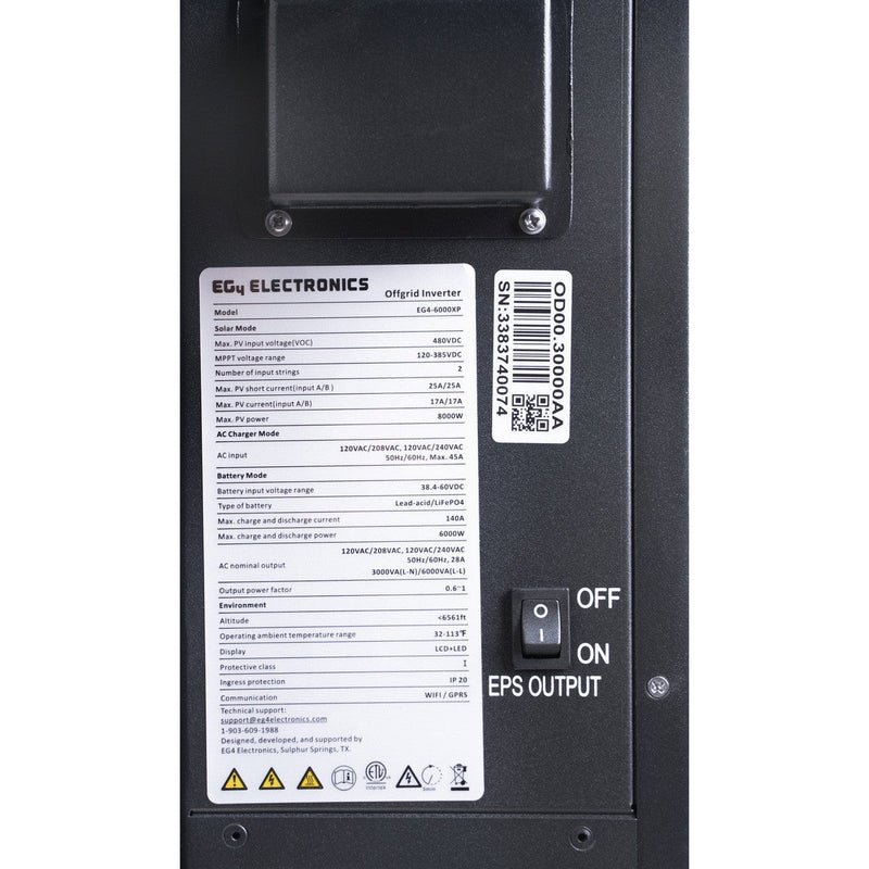 EG4 6000XP All-In One Off-Grid Inverter/Charger | 8000W PV Input | 6000W Output | 480V VOC Input | 48V 120/240V Split Phase | All-In-One Solar Inverter