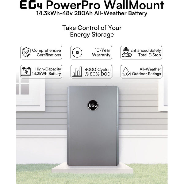 EG4 PowerPro WallMount AllWeather Lithium Battery | 48V 280Ah | 14.3kWh LiFePO4 | All-Weather Energy Storage | UL1973, UL9540A