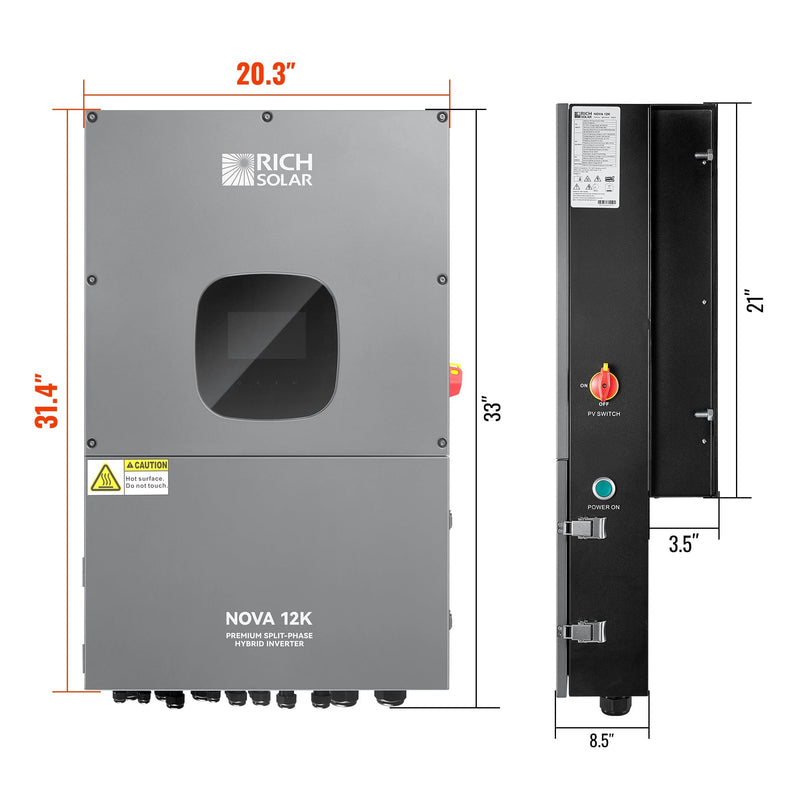 RICH SOLAR NOVA 12K | 12000 Watt 48V Split Phase Hybrid Inverter | 12000W PV Input, 10000W Continuous Output 120/240V | Premium 12000W 48V Hybrid Inverter for Cabins, ADUs, Tiny Homes, Residential, Agriculture, Off-Grid, On-Grid | UL Certified