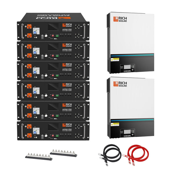 RICH SOLAR Off-Grid System Kit | 13,000W 120/240V Output, 48VDC(30.72kWh ALPHA 5 PRO Server Lithium Iron Phosphate Battery)