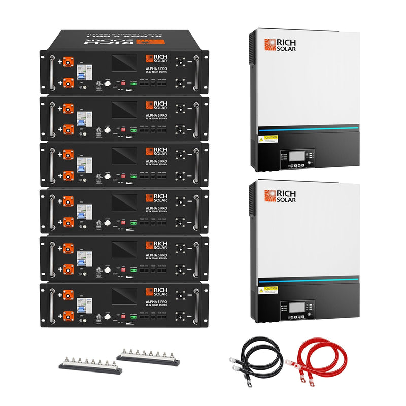RICH SOLAR Off-Grid System Kit | 13,000W 120/240V Output, 48VDC(30.72kWh ALPHA 5 PRO Server Lithium Iron Phosphate Battery)