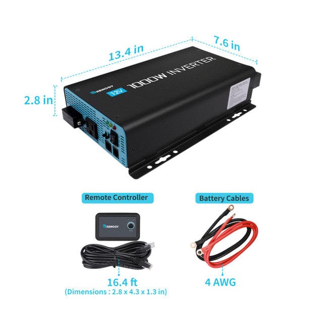 Renogy 1000-Watt 12-Volt Pure Sine Wave Inverter w/ Power Saving Mode
