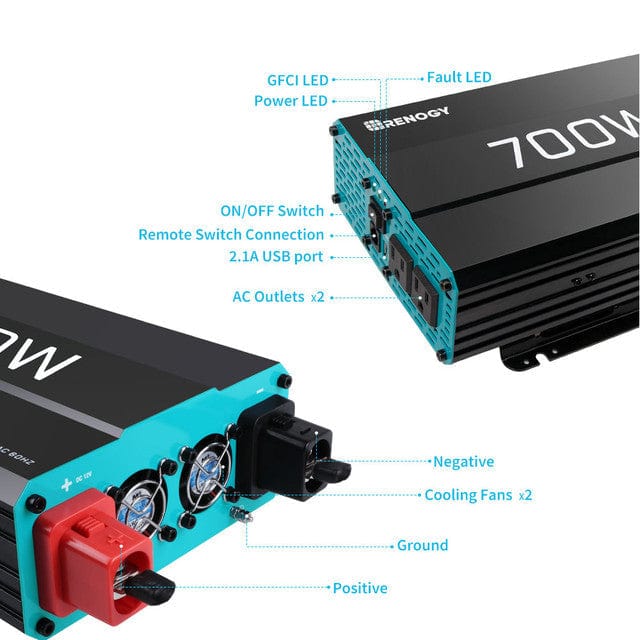 Renogy 700W Pure Sinusoidal Inverter, 120Vac