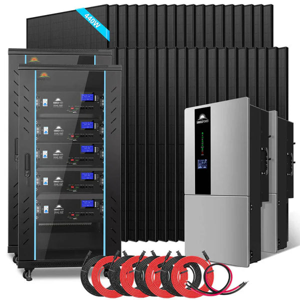 SunGold Power | Hybrid Solar Kit | 11.4kW 48V Split Phase | 51.2 kWh Lithium Battery | 36 x 440 Watt Solar Panels | SGH-11N5E