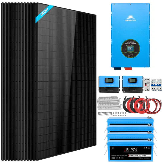 Sungold Power Complete Off-Grid Solar Kit 12000W 48V 120V/240V output 10.24KWH Lithium Battery 5400 Watt Solar Panel
