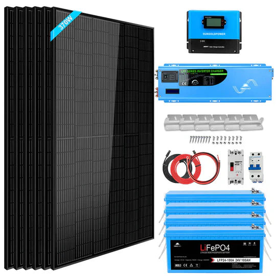 Sungold Power Off-Grid Solar Kit 6000W 24VDC 120V/240V LiFePO4 10.24KWH Lithium Battery 6 X 370 Watt Solar Panels