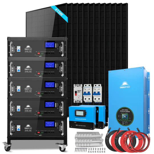 Sungold Power Off-Grid Solar Kit 12000W 48VDC 120V/240V LifePo4 25.6KWH Lithium Battery 12 X 415 Watts Solar Panels