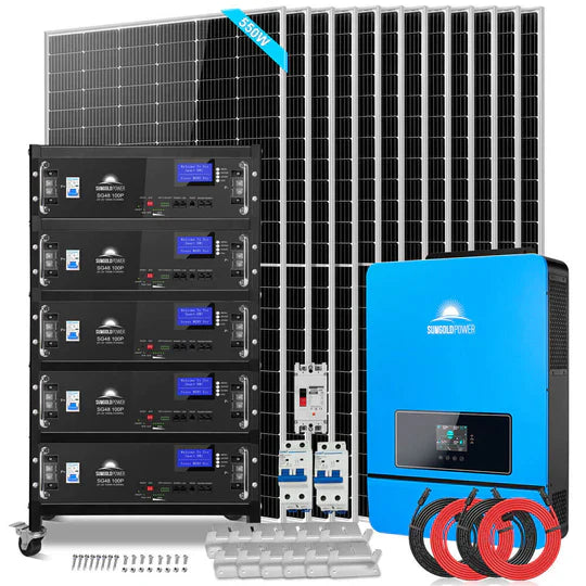 Sungold Power Off-Grid Solar Kit 12 X 550 WATTS SOLAR PANELS 25.6KWH LITHIUM BATTERY 10KW SOLAR INVERTER 48VDC 120V/240V