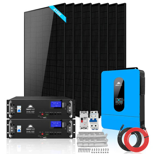 SunGold Power | Off-Grid Solar Kit | 6,500W 48VDC 120/240VAC | LiFePO4 10.24 kWh Lithium Battery | 8 x 415W Solar Panels | SGR-6510E