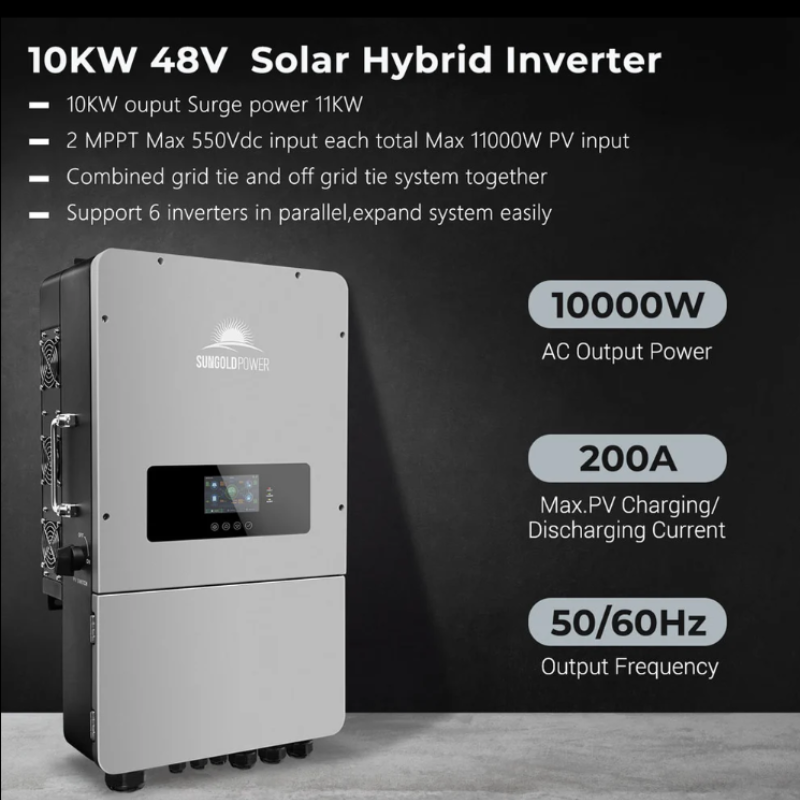 SunGold Power | UL 10kW Hybrid Inverter | 48V Split Phase, Grid Feedback, Batteryless